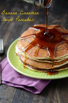 Banana Cinnamon Swirl Pancakes - Will have to put this on the breakfast menu for Tyler. He loves that I cook him breakfast every morning.