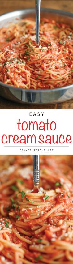 Spaghetti with Tomato Cream Sauce - Dinner idea. Homemade spaghetti sauce.