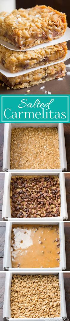 Salted Carmelitas - these are always an instant hit anywhere I take them! You just cant go wrong with cookie bar   salted caramel   chocolate. Totally dreamy!