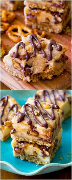Peanut Butter Cup Pretzel Cheesecake Bars. - Sallys Baking Addiction