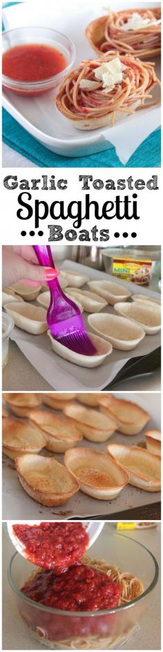 
                    
                        Garlic Toasted Spaghetti Boats!  Fun weeknight dinner idea!  #dinner #recipe
                    
                