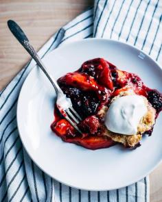 
                    
                        blackberry peach cobbler with buttermilk whipped cream
                    
                