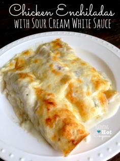 Chicken Enchiladas with Sour Cream White Sauce || To date, perhaps the best sour cream enchilada recipe I've tried.