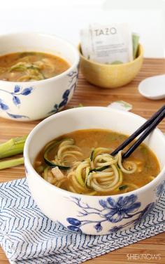 Miso Green Tea and Ginger Zucchini Noodle Soup with Tofu