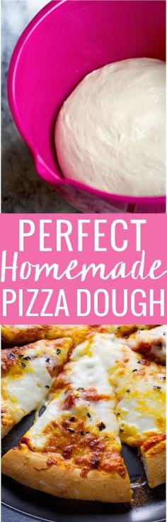 Perfect Homemade Pizza Dough - made with NO REFINED SUGARS and easy to follow with step-by-step directions! #homemadepizza #pizzadough #homemadepizzacrust | Littlespicejar.com