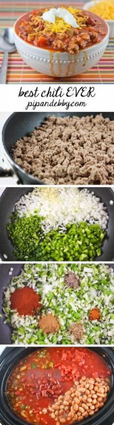 The most delicious chili! Crockpot or stove top!