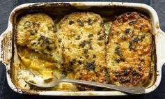 Yotam Ottolenghi's bread and pumpkin fondue and braised butternut squash with buckwheat polenta and tempura lemon