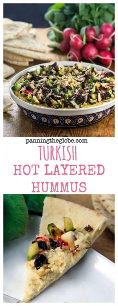 Extra creamy hummus ( mixed with yogurt) baked with a topping of buttery toasted pine nuts, topped with a chopped salad of radishes, cucumber, and sun-dried tomatoes. Hhhhh omg this looks so good