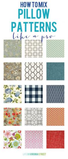 
                        
                            Tips and tricks to mix throw pillow patterns like a pro! Also includes where to buy down inserts, favorite pillow sizes and  a tutorial if you want to make your own pillows!
                        
                    
