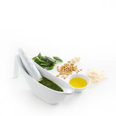 The idea for the Bump & Grind came to me when using and thinking about the mechanism of the mortar and pestle. A mortal and pestle is such a great tool and its so under utilized in the home kitchen. My unique name, the Bump & Grind, is a tad cheeky but mortar and pestle can be a hard one to remember if youre not working in the food world or not cooking all the time, and quite simply, it bumps and grinds ingredients. For example, it grinds spices, bumps garlic and bruises the flavours of herbs. My Bump & Grind mortal and pestle, made from vitrified porcelain, is very durable and long lasting and really quite different from a traditional circular version. For starters, Ive changed the shape, it almost replicates the shape of a bathtub and the purpose of this is for the spices, seeds, herbs and other ingredients to have places to go. The bath-like vessel allows the ingredients to fall back into place after youve been knocking them around- Curtis StoneTo freshly grind spices, smash olives for a tapenade, mash avocado for a guacamole, squash garlic and believe it or not, you can whip up a fantastic pesto with the Bump & Grind. The handle with finger grooves allows you to really grind away at the ingredient and the handy spout is perfect for pouring marinades and dips. Features: Features a spout for pouring wet marinades and dips Elegant design Unique boat shape and handle makes crushing fresh herbs and spices easy and fast Sturdy handle allows control and stability when in use