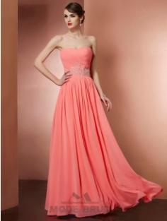 A-linjeformat ärmlös pärlbroderi Chiffong Golvläng balklänningar