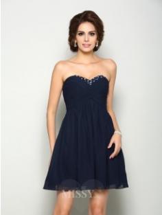 A-Line Sweetheart Short Chiffon Bridesmaid Dress With Beading