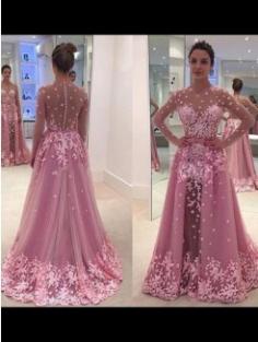 A-linjeformat Rund-urringning Långa ärmar Applikation Tyll Golvlång Balklänningar