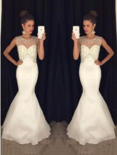 Trompet/Zeemeermin Decolleté Mouwloos Chiffon Hiel-Lengte Kristal Jurken