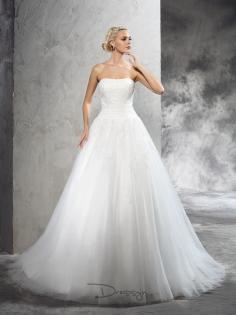 Robe de bal Strapless Appliqués leeveless Traîne moyenne Satiné Robe de mariées