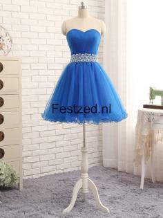 Koningsblauw Liefje Korte Satijn Galajurken