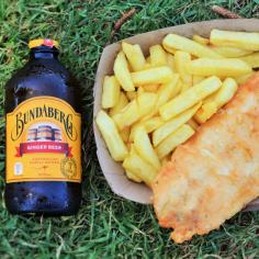 Lightly Battered Hoki Fish with lemon and tartare sauce, chips and Bundaberg Ginger Beer