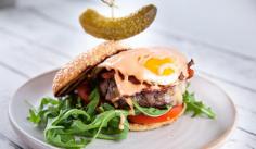 Breakfast Bagel Burger with Maple Aioli