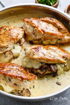 Cheesy Garlic Butter Mushroom Stuffed Chicken 